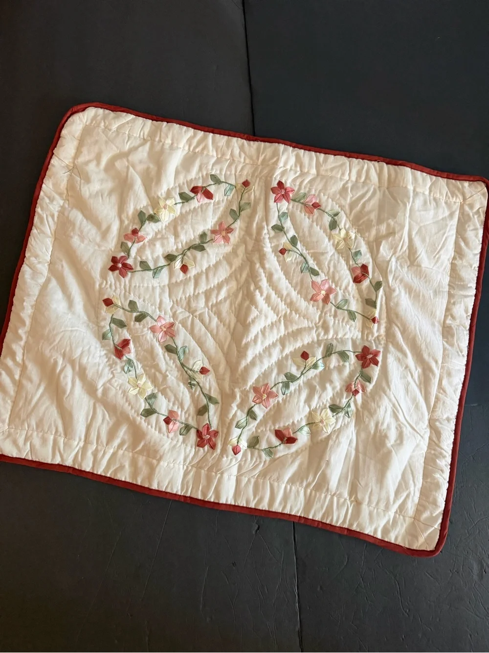 New American Traditions Cream Quilted Abigail Ribbon Pillow Sham 20x26” Country